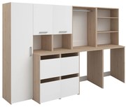 Szafka do pralni na 2 urządzenia z półkami, drążkiem, szafkami i słupkiem - Naturalny jasny i biały - szer. 269 x wys. 184 cm - ERKANO