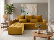 Musztardowa rozkładana narożna sofa ZENOVA 220x140 cm, dwustronna