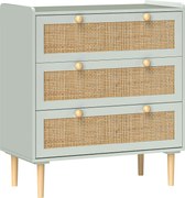 HOMCOM Komoda do sypialni z 3 szufladami, fronty rattanowe, do przedpokoju, pokój wejściowy, MDF, Jasnoniebieski