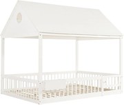 Łóżko dziecięce 140x200 cm - z dekoracyjnymi białymi zasłonami - z 1 drzwiami i przegródką do przechowywania - biały​ (bez materaca)