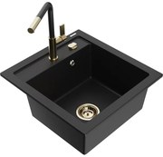 Mexen Vito zlewozmywak granitowy 1-komorowy z baterią kuchenną Flora, czarny - 6503-77-670401-57-G