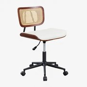Krzesło Biurowe Na Kółkach Z Drewna, Rattanu I Ekoskóry Raysa Ciemne Drewno & Sztucznej Skóry Blanco - Sklum