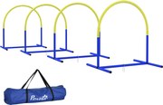 Zestaw Agility PawHut dla Psów, Trening dla Początkujących, 4 Łuki, z Torbą Transportową, Niebiesko-Żółty, 88 x 64 x 95 cm
