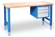 Stół warsztatowy z regulacją wysokości GD z szafką na narzędzia, 3 szuflady, 1200 x 685 x 850 - 1050 mm, niebieski