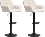 HOMCOM Barowe krzesła 2 w zestawie w stylu retro, regulowane wysokości, ekoskóra w wyglądzie lnu kremowy + czarny