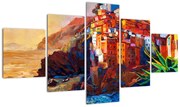 Obraz - Wieś na wybrzeżu Cinque Terre, Włoska Riviera, nowoczesny impresionism (125x70 cm)