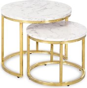 Zestaw Stolików Kawowych OLIS 43 cm/53 cm Biały Marmur Złoty do Salonu Glamour