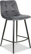 Szare krzesło barowe MILA VELVET z czarnymi nogami
