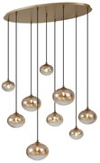 Lampa wisząca Art Deco złota z bursztynowym szkłem 9-punktowa - Jia