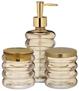 Zestaw łazienkowy HUM, szklany dozownik, kubek, pojemnik, 3 elementy