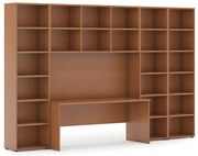 Biblioteka INTEGRO z wbudowanym biurkiem, wyższy/szerszy, 3550x700/400x2300 mm, czereśnia