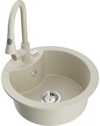 Mexen Diego zlewozmywak granitowy 1-komorowy z baterią kuchenną Elia, beżowy - 6512-69-670101-69