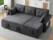 Kanapa 3-osobowa rozkładana - bawełniana - z pojemnikiem i uchwytem na kubek - Szara