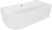 Mexen Gia wanna wolnostojąca narożna ryflowana prawa 150 x 75 cm, biała połysk, przelew miedź szczotkowana - 52701507500P-65