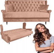 USZAK welurowy wersalka ROZKŁADANA na nóżkach bladoróżowa GAJA Family Meble