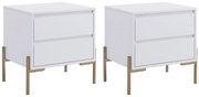 Zestaw 2 szafek nocnych z 2 szufladami - MDF i metal - Biały lakierowany i złoty - KORASA Pascala Morabito