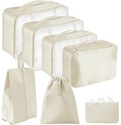 Zestaw organizerów, toreb podróżnych do walizki na ubrania i buty, BAGGI, beżowe, 7 szt.