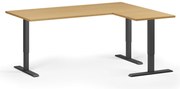 Narożne biurko z regulacją wysokości, 180x140 cm, 3 silniki, L/P, czarna podstawa, buk
