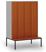 Drewniana szafa ubraniowa z ławką, 4-drzwiowa, 1871 x 1200 x 500/800 mm, zamek cylindryczny, szary/czereśnia