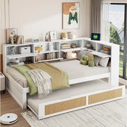 Łóżko dziecięce 90x200 cm - z gniazdem USB, półkami - drewno - białe