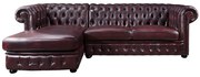 Kanapa narożna BRENTON ze 100% skóry bawolej Chesterfield - Wiśnia - narożnik lewostronny