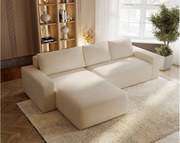 Emporius Aldo L narożnik do salonu - sofa z funkcją spania i pojemnikiem - nowoczesny styl, lewostronny, tkanina aksamitna, beżowy (Komodo 11)