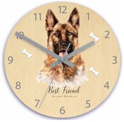 Zegar na ścianę cichy do pokoju dziecięcego drewniany nowoczesny owczarek