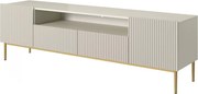 Szafka RTV Nicole 200 cm z wnęką i szufladami - kaszmir / złote nóżki