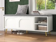Szafa na buty 121x35x49cm - z poduszką - drzwi przesuwne i otwarte półki - biały