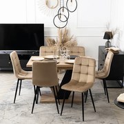 Zestaw Stół Prostokątny Rozkładany CLARK 120-160 cm Dąb Artisan/Czarny i 6 Krzeseł Tapicerowanych PERU Beżowych