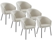 Zestaw 6 krzeseł z podłokietnikami z tkaniny bouclette i czarnego metalu - Kremowy - MORONI od Pascal MORABITO