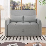 Sofa rozkładana z podłokietnikami i regulowanym oparciem – szary len – do salonów i sypialni