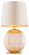 Lampa stołowa złota Hamilton oświetlenie sypialni, kula ryflowana miodowa, abażur beżowy