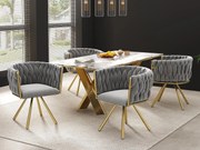 Zestaw 4 aksamitnych krzeseł obrotowych z podłokietnikami - złote metalowe nogi - Szary