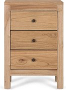 Table de chevet en bois de mindi masyw z 3 tiroirami