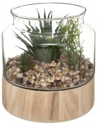 Sztuczne kwiaty doniczkowe, wys. 17,5 cm, w szklanym terrarium na podstawie