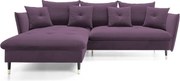 Narożnik GLAM Lewostronny z funkcją spania, zestaw z poduszkami wolnostojący tkanina RIVIERA 69 Fioletowy DOMO HOME