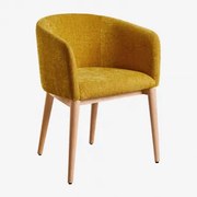 Krzesło Do Jadalni Bunia Tapicerowane Z Podłokietnikami Natural Wood & Musztardowa Szenila - Sklum