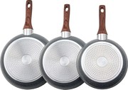 Patelnia Aluminiowa SucceBuy, 3 Sztuki 25/28/32,5 Cm, Patelnia z Powłoką Nieprzywierającą, Wstępnie Sezonowana, do Kuchenek Gazowych i Elektrycznych, Kolor Szary