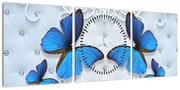 Obraz - Niebieskie motyle (z zegarem) (90x30 cm)