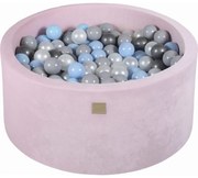 Okrągły Suchy Basen Z Piłeczkami 7cm Dla Dziecka, 90x40cm/300 Piłek, Welurowy, Jasnoróżowy, Piłki: Błękitne, Biała Perła, Szare, Srebrne - Meowbaby®