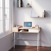 HOMCOM Biurko komputerowe z 6 półkami i szufladą Szeroki blat Naturalny kolor Idealne do nauki i pracy 100x55x815cm | Aosom PL