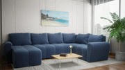 Narożnik w kształcie U, nowoczesny design, Bueno XL, niebieski - Lincoln 77, prawy