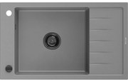 Mexen Elias zlewozmywak granitowy 1-komorowy z ociekaczem 795 x 480 mm, szary, syfon czarny - 6511791005-71-B