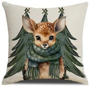 Świąteczna poszewka na poduszkę FAWN WITH TREES 45x45 cm, kremowa
