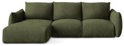 Zielony rozkładany narożnik z tkaniny szenilowej (lewostronny/z szezlongiem) Leila – Makamii