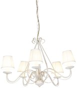 Kandelabr biały z plisowanymi abażurami kremowymi 5-światłowy - Giuseppe