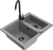 Mexen Carlos zlewozmywak granitowy 1,5-komorowy z baterią kuchenną Telma, szary - 6518-71-670200-70-B