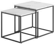 Stolik kawowy kwadrat 2szt - marmur / nogi czarne, zestaw 50/50,5 45/45,5