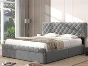 Łóżko ze schowkiem 140 x 200 cm z regulowanym zagłówkiem - aksamit - stelaż listwowy - styl skandynawski - szary